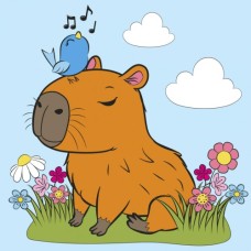 Картина по номерам Santi Капібара з пташкою 25х25см (955479)