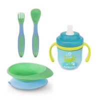 Набір дитячого посуду Baboo мисочка, гнучкі виделка, ложка, чашка непроливайка, 6+ (10-003 зелений)