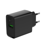 Зарядний пристрій Gembird 1xUSB-A + 1 Type-C (PD20Вт + QC3.0 18Вт) black (TA-UC-PDQC20-01-BK)