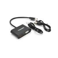 Перехідник HDMI M to VGA F + HDMI F 0.25m black VEGGIEG (YT-C-H-V500)