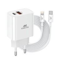 Зарядний пристрій RivaCase 2хUSB-А + Type-C PD 20W+QC3.0 кабель Type-C-Lighting white (PS4102 WD5 (White))