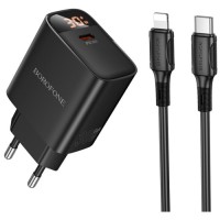 Зарядний пристрій BOROFONE BA97A Ilustre USB-C PD30W digital display + cable USB-C to Lightning Black (6941991120497)