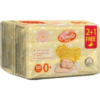 Дитячі вологі серветки Smile baby з екстрактом ромашки, алое та вітамінним комплексом 3 x 60 ш (42113803)