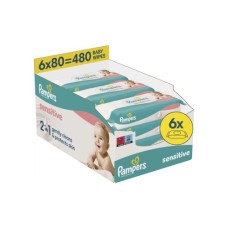 Дитячі вологі серветки Pampers Sensitive 6 пачок х 80 шт (480 шт) (8006540174531)