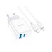 Зарядний пристрій HOCO C105A Stage 1xUSB-C PD20W + 1xUSB QC3.0 + cable USB-C to Lightning White (6931474782939)