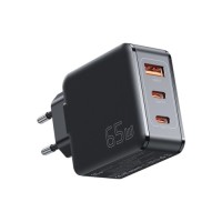 Зарядний пристрій Essager 2xUSB-C + 1xUSB 65W GaN black (ECT2CA-JZB01-Z)