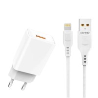 Зарядний пристрій Denmen 1xUSB 2.4A + cable USB to Lightning white (DC01L-WH)