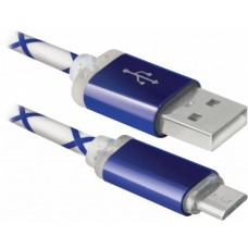 Дата кабель USB 2.0 AM to Micro 5P 1.0m BlueLED backlight Defender (87555)