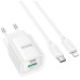 Зарядний пристрій HOCO C147A Charm 1xUSB-C PD20W + 1xUSB QC3.0 + cable USB-C to Lightning White (6942007630283)