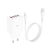 Зарядний пристрій HOCO C102A Fuerza QC3.0 four-port charger set(iP) White (6931474777720)