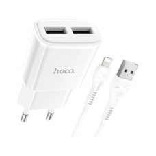 Зарядний пристрій HOCO C88A Star round 2xUSB + cable Lightning 12W White (6931474749512)