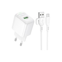 Зарядний пристрій BOROFONE BAS42A Potential USB QC3.0 + cable USB to Micro 5P White (6941991113796)