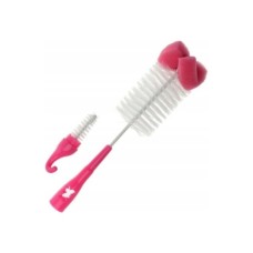 Щіточка для миття пляшечок Akuku і сосок з губкою, рожевий (A0575)