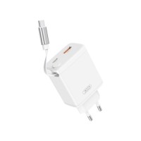 Зарядний пристрій XO 1xUSB-C + 1xUSB QC30W GaN + cable USB-C to USB-C white (XO-CE31)