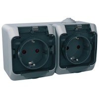 Розетка Schneider Electric CEDAR подвійна 2К+З зі шторками та прозорою кришкою сіра IP44 (WDE000625)