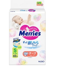 Підгузки Merries розмір S (4-8 кг) 62 шт (4901301437709)