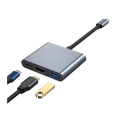 Концентратор Dynamode USB-C 3-in-1 1xHDMI 4K + 1xUSB 3.0 + 1xUSB-C PD 87W (Multiport USB-C 3-in-1 dark grey)