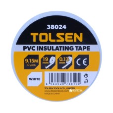 Ізоляційна стрічка Tolsen 19 мм х 9.2 м біла 0.13 мм (38024)