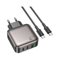 Зарядний пристрій BOROFONE BAS56A Absolute 2xUSB-C + 1xUSB-A PD45W + cable USB-C to USB-C Black (6941991116278)