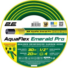 Шланг для поливу 2E AquaFlex Emerald Pro, 1/2", 30м, 4 шари, 20бар, -10…+60°C, зрошувач, 2 конектори, адаптер (2E-GHE12ED30)