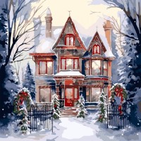 Картина по номерам Santi Будинок у зимовому лісі 40х40 см (954751)