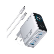 Зарядний пристрій Anker Laptop GaN 140W 3xUSB-C PD3.1 + USB-A + display + cable Silver (B2697G41)