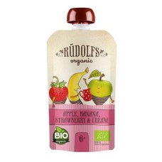 Дитяче пюре Rudolfs Смузі яблуко, полуниця, буряк з вершками 110 г (4751017943052)