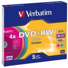 Диск DVD Verbatim 4.7Gb 4x SlimCase 5шт Color (43297)