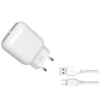 Зарядний пристрій XO 2xUSB 2.4A + cable USB to Micro 5P white (L78-M-WH)