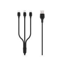 Дата кабель USB 2.0 AM to Lightning + Micro 5P + USB-C 1.0m 2.1A black XO (NB103-3in1-1-BK)