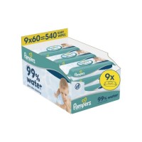 Дитячі вологі серветки Pampers 99 Water 60 шт х 9 пачок (540 шт) (8006530116459)