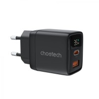 Зарядний пристрій Choetech 1xUSB + 1xUSB-C PD35W with display black (PD6052-EU-BK)