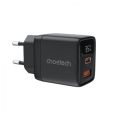 Зарядний пристрій Choetech 1xUSB + 1xUSB-C PD35W with display black (PD6052-EU-BK)