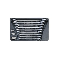 Ключ KING TONY ріжково-накидний з тріскачкою 12 шт, 10-19 мм та перехідники на 1/4", 3/8", 1/2" (9-10112MR)