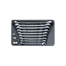 Ключ KING TONY ріжково-накидний з тріскачкою 12 шт, 10-19 мм та перехідники на 1/4", 3/8", 1/2" (9-10112MR)