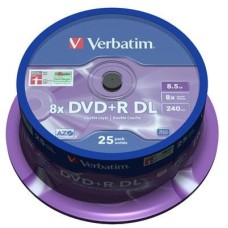Диск DVD Verbatim 8.5Gb 8x CakeBox 25шт Matt Silver (43757)