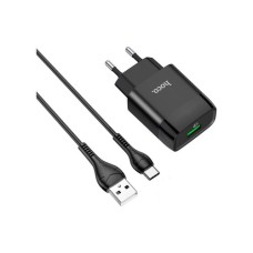 Зарядний пристрій HOCO C72Q Glorious USB QC3.0 + cable USB to USB-C 18W Black (6931474732545)