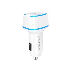 Зарядний пристрій BOROFONE BZ14 Max dual port ambient light car charger 2 USB White (BZ14W)