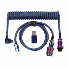 Дата кабель USB-C + USB A to USB-C 1.08m Premium Coiled Aviator blue Keychron (CAB8_KEYCHRON)