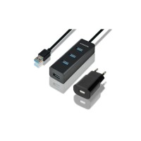 Концентратор AXAGON USB 3.1 to 4xUSB 3.0 1.2m + power adapter + cable USB to Micro 5P black (HUE-S2BP)