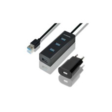 Концентратор AXAGON USB 3.1 to 4xUSB 3.0 1.2m + power adapter + cable USB to Micro 5P black (HUE-S2BP)