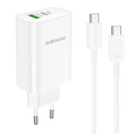 Зарядний пристрій BOROFONE BN10 Sunlight 1xUSB-C PD65W + 1xUSB-A + cable USB-C to USB-C White (6974443388206)