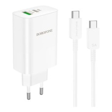 Зарядний пристрій BOROFONE BN10 Sunlight 1xUSB-C PD65W + 1xUSB-A + cable USB-C to USB-C White (6974443388206)