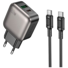 Зарядний пристрій BOROFONE BAS54A Absolute 1xUSB-C PD20W + 1xUSB QC3.0 + cable USB-C to USB-C Black (6941991116223)