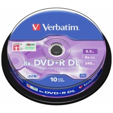 Диск DVD Verbatim 8.5Gb 8x CakeBox 10 шт Matte Silver (43666)