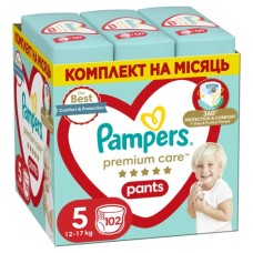 Підгузки Pampers Premium Care Pants Junior Трусики Розмір 5 (12-17 кг) 102 шт. (8006540490976)