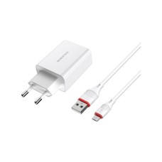 Зарядний пристрій BOROFONE BA21A Long Journey USB QC3.0 + cable USB to Micro 5P 18W White (6931474702470)