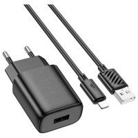 Зарядний пристрій HOCO C134A Solid USB + cable USB to Lightning Black (6942007621311)
