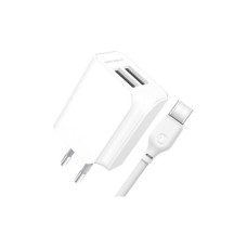 Зарядний пристрій XO 2xUSB + cable USB-C white (XO-L35-TC)