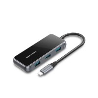 Концентратор Vention USB 3.1 Type-C to 4хUSB 3.0/PD 87W 5-in-1 Gray Mirrored Surface (TFDHB)